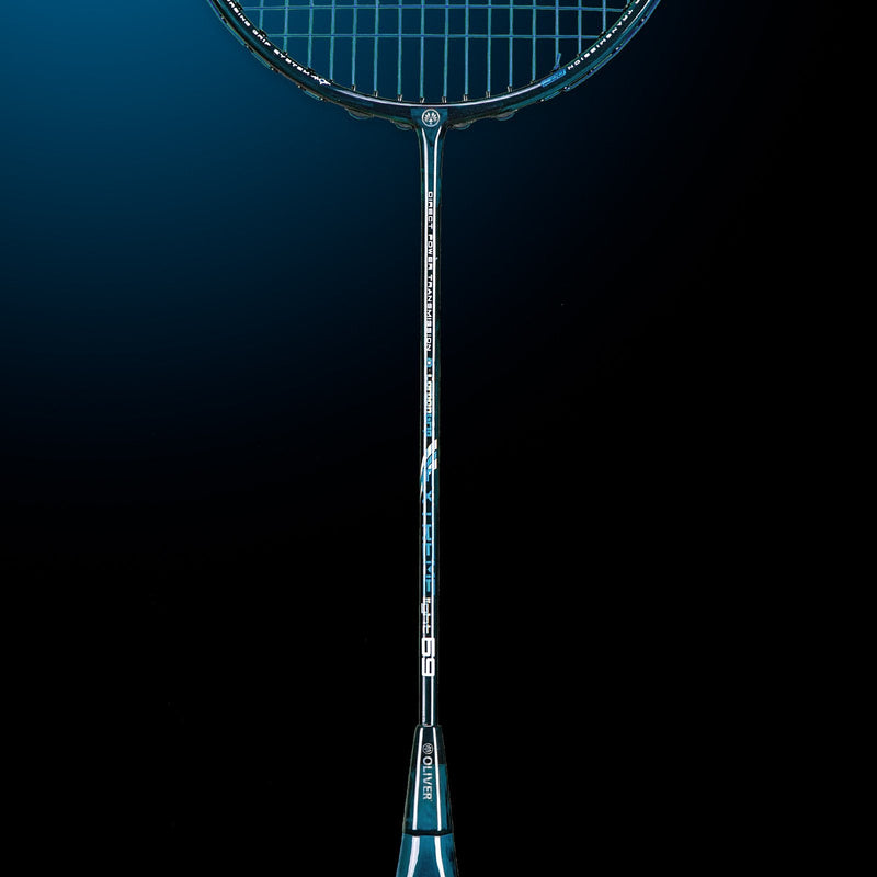 OLIVER EXTREME 69 Light Badminton Racket, dark blue racket with dark blue grip on a dark blue background