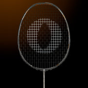 OLIVER EXTREME 69 Power Badminton Racket, grey racket with brown design on a dark brown background