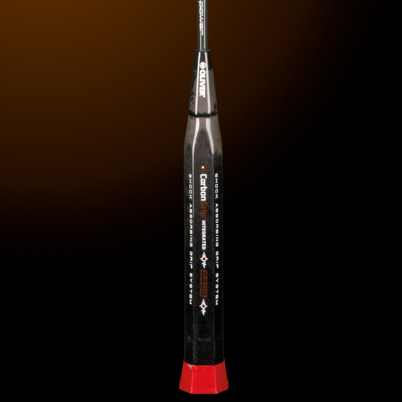 OLIVER EXTREME 69 Power Badminton Racket, dark grey grip on a dark brown background