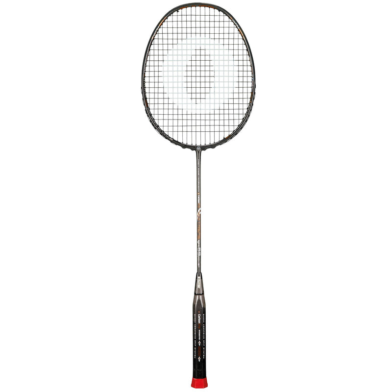 OLIVER EXTREME 69 Power Badminton Racket, grey racket with brown design and dark grey grip on a white background