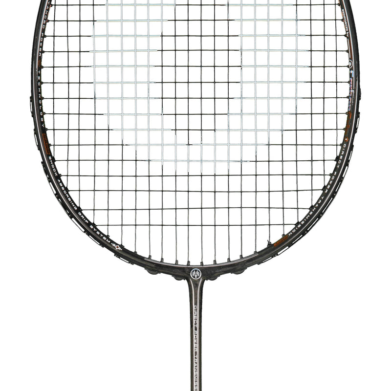 OLIVER EXTREME 69 Power Badminton Racket, grey racket with brown design on a white background