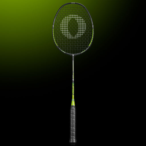 OLIVER Badminton Racket Model Fetter Smash 6, black racket with green design and black grip against a dark green background