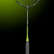 OLIVER Badminton Racket Model Fetter Smash 6, black racket with green design and black grip against a dark green background
