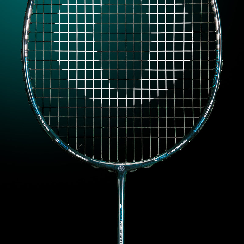 OLIVER Omex 710 Badminton Racket, black racket with blue design on a dark blue background