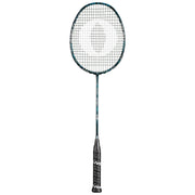 OLIVER Omex 710 Badminton Racket, black racket with blue design and black grip on a white background