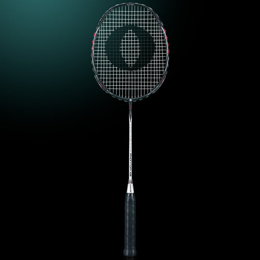 OLIVER Phantom X9 Badminton Racket, black and white racket with black grip on a dark background