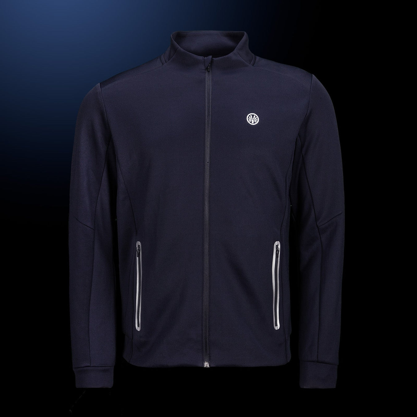 Navy blue OLIVER training jacket with subtle logo on a dark background
