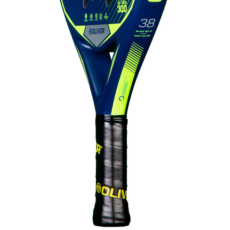 OLIVER AIR MAX 300 Padel Racket, blue with yellow design on a white background