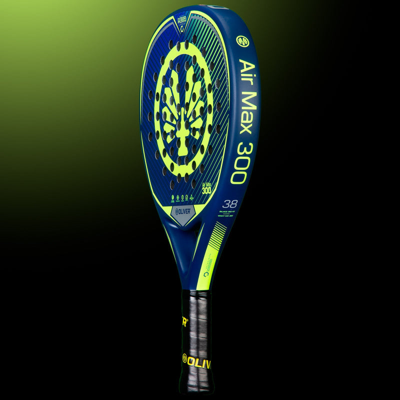 OLIVER AIR MAX 300 Padel Racket, blue with yellow design on a black background