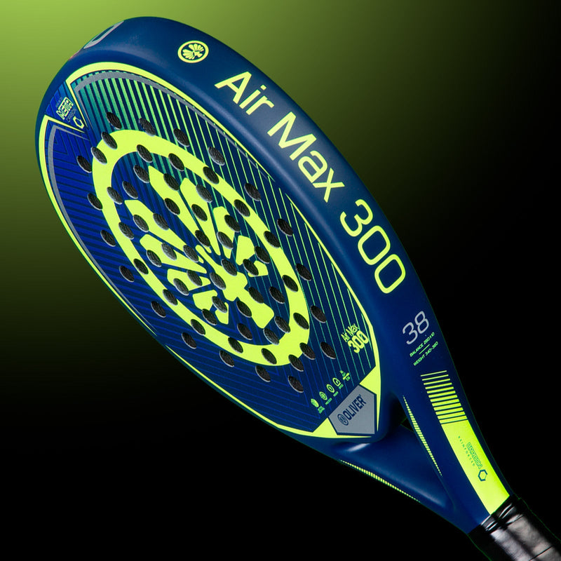 OLIVER AIR MAX 300 Padel Racket, blue with yellow design on a black background