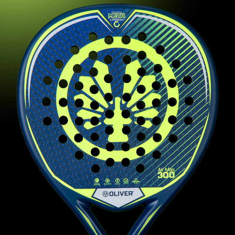 OLIVER AIR MAX 300 Padel Racket, blue with yellow design on a black background