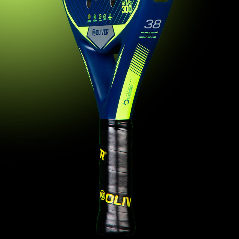 OLIVER AIR MAX 300 Padel Racket, blue with yellow design on a black background