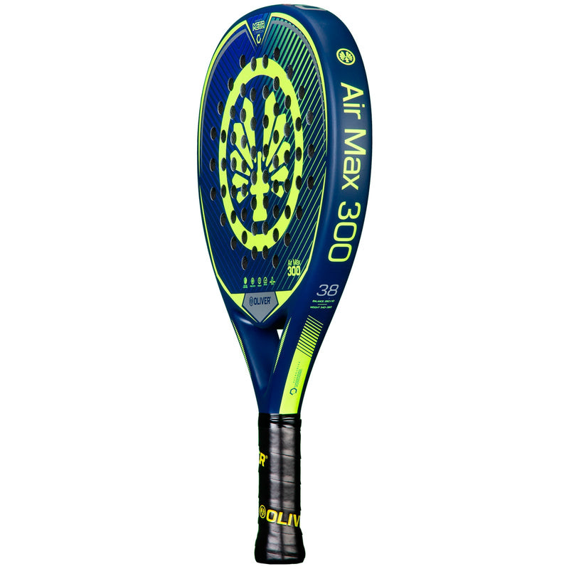 OLIVER AIR MAX 300 Padel Racket, blue with yellow design on a white background