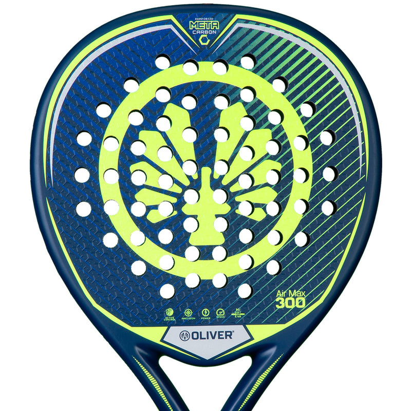 OLIVER AIR MAX 300 Padel Racket, blue with yellow design on a white background
