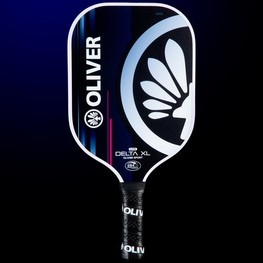 OLIVER Delta XL Lite Pickleball Paddle Purple/Pink, black with white and pink design on a dark blue background