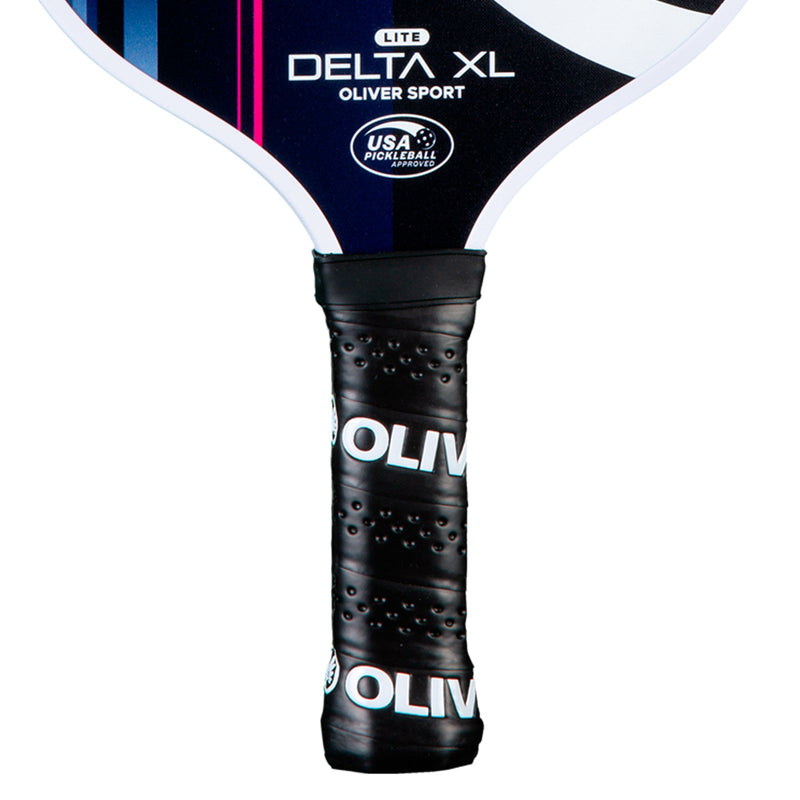 OLIVER Delta XL Lite Pickleball Paddle Purple/Pink, black with white and pink design on a white background
