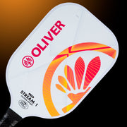 OLIVER Stream-1 Lite Pickleball Paddle White/Orange, white with red and orange design on a dark orange background
