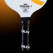 OLIVER Stream-1 Lite Pickleball Paddle White/Orange, white with red and orange design on a dark orange background