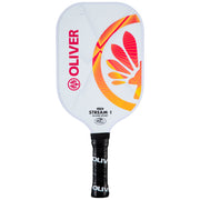 OLIVER Stream-1 Lite Pickleball Paddle White/Orange, white with red and orange design on a dark orange background