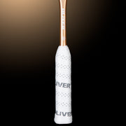 OLIVER APEX 320 CE Squash Racket, white grip on a dark brown background