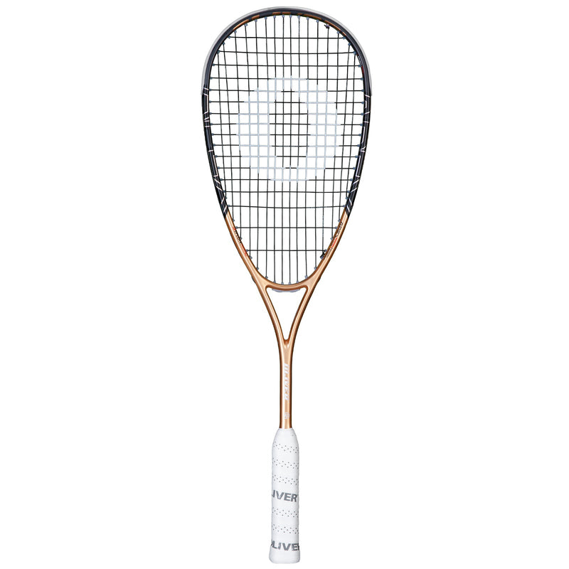 OLIVER APEX 320 CE Squash Racket, copper and black racket with white grip on a white background