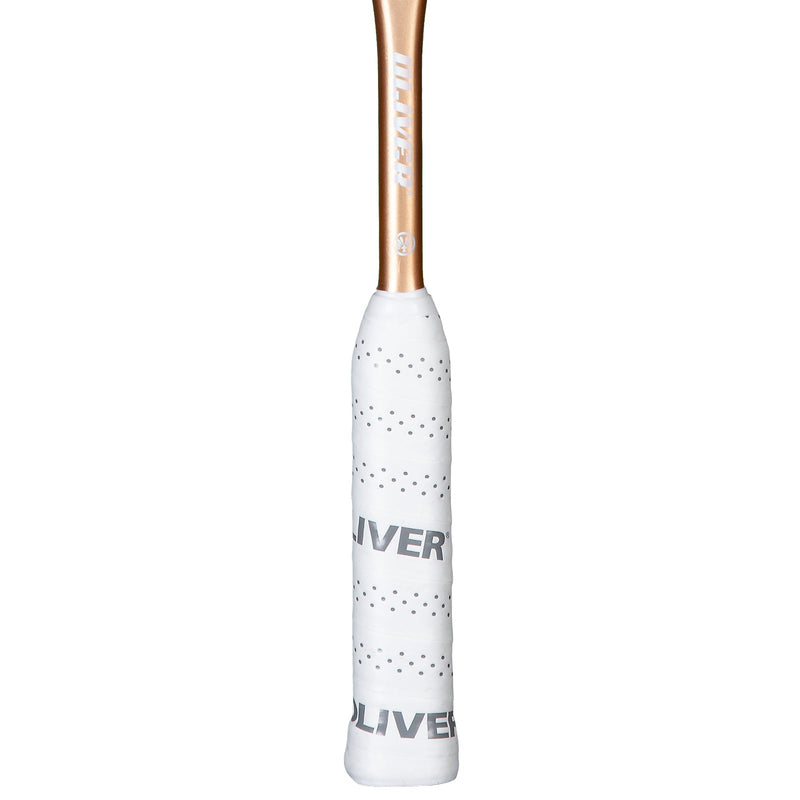OLIVER APEX 320 CE Squash Racket, white grip on a white background