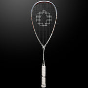 OLIVER APEX 5.0 Pro Squash Racket, silver racket with white grip on a dark grey background