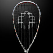 OLIVER APEX 5.0 Pro Squash Racket, silver racket on a dark grey background
