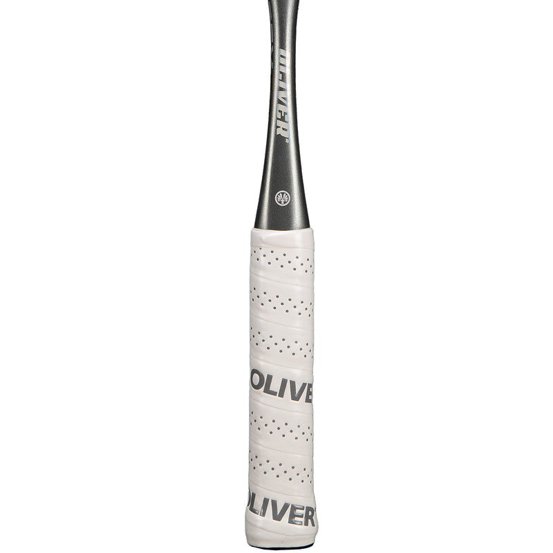 OLIVER APEX 5.0 Pro Squash Racket, white grip on a white background
