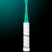 OLIVER APEX 920 CE Squash Racket, white grip on a dark teal background