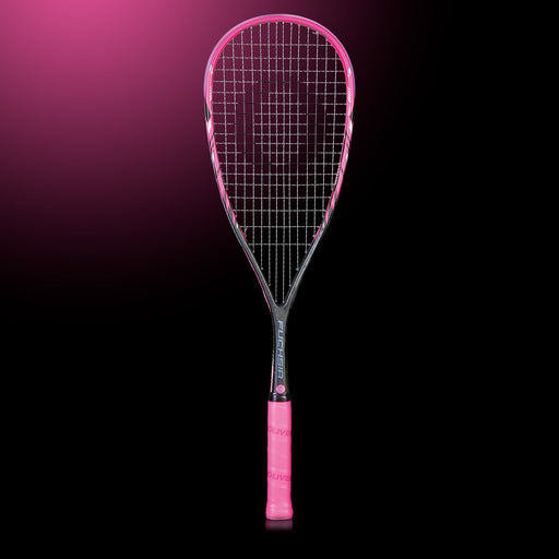 OLIVER Fuchsia Squash Racket, black and pink squash racket with pink grip on a dark background