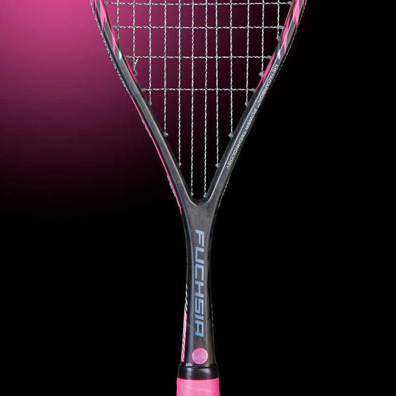 OLIVER Fuchsia Squash Racket, black and pink squash frame on a dark background