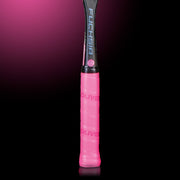 OLIVER Fuchsia Squash Racket, black shaft with pink grip on a dark background