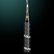 OLIVER Squash Racket Model ICQ 110 Ultra, black grip against a dark green background