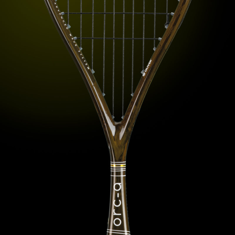 OLIVER ORC-A Supralight Squash Racket, black racket on a dark green background