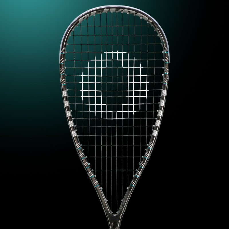 OLIVER Pure 6 Squash Racket, black racket on a dark green background