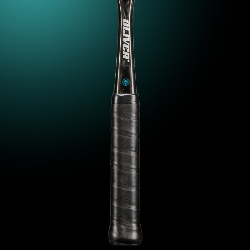 OLIVER Pure 6 Squash Racket, black grip on a dark green background