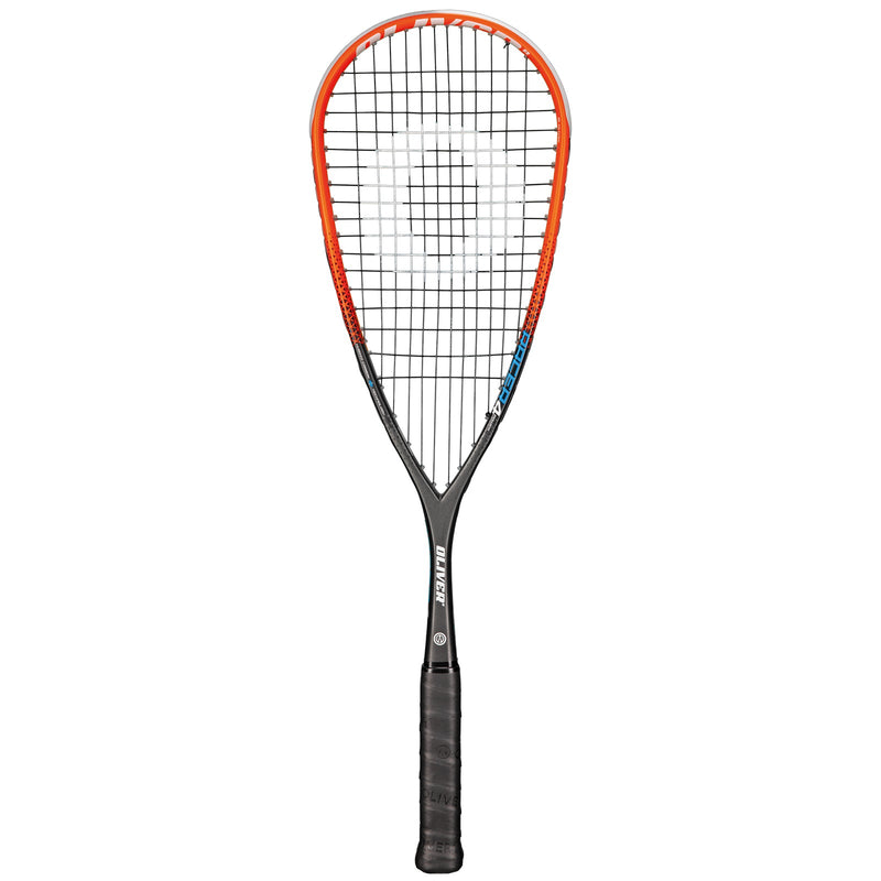 OLIVER Racer 4 Squash Racket, black racket with orange frame and black grip on a white background