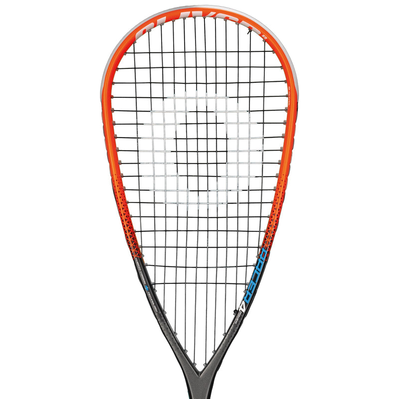 OLIVER Racer 4 Squash Racket, black racket with orange frame on a white background