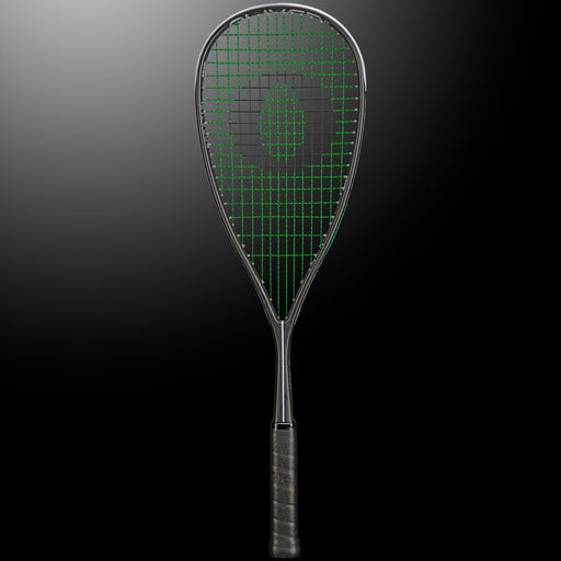 OLIVER Supralight Squash Racket, silver racket with black grip on a dark grey background