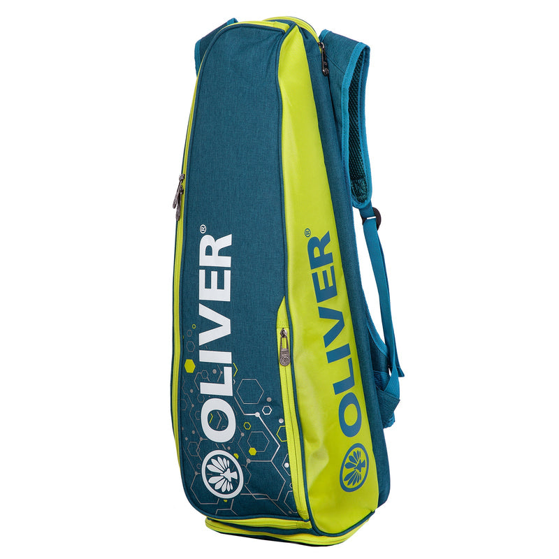 OLIVER Long Backpack, green with a striking design and multiple zip pockets, perfect as a racket bag or for storing badminton, squash, padel and pickleball gear