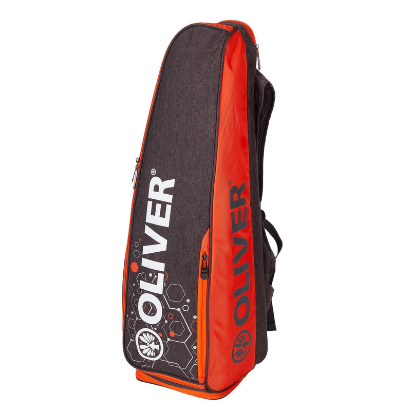 OLIVER Long Backpack, grey and orange with a striking design and multiple zip pockets, perfect as a racket bag or for storing badminton, squash, padel and pickleball gear